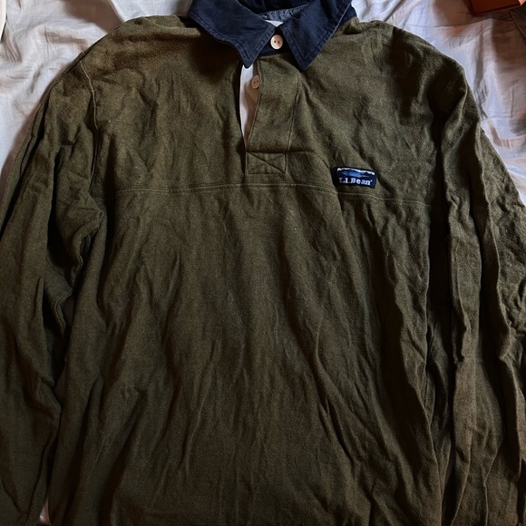 LL bean rugby shirt - Two tone forest green and navy blue shirt - Picture 2 of 4